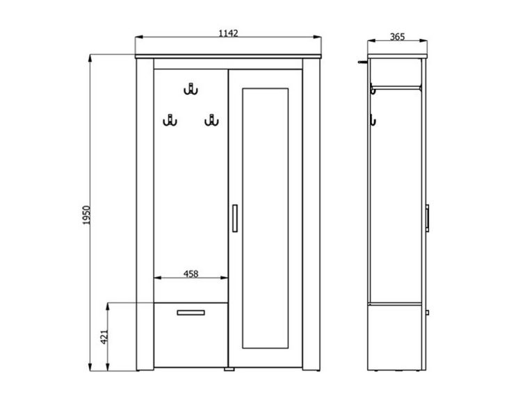 Mobile da Ingresso Bianco Larice Marrone Rovere Specchio Incluso 5 Ripiani 114x36.5x195h cm, Appendiabiti - Valva