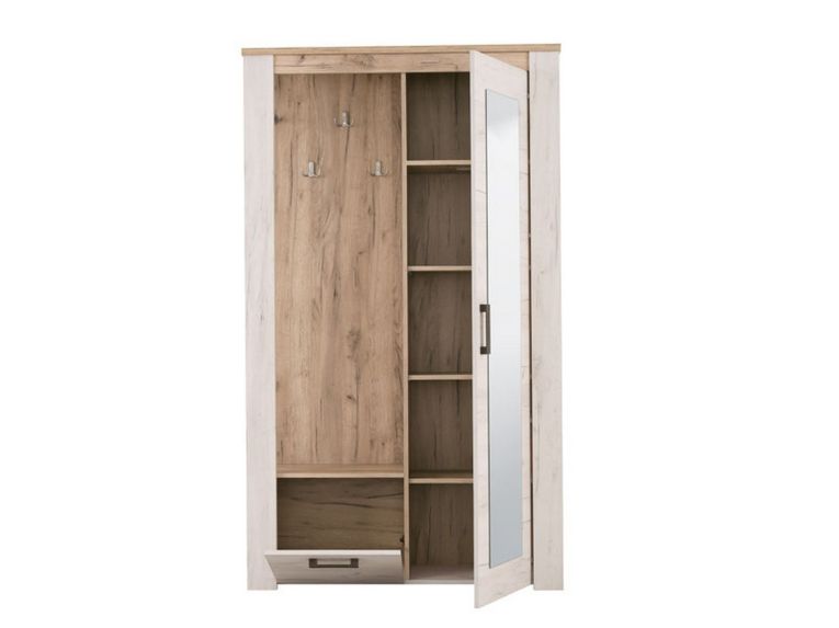 Mobile da Ingresso Bianco Larice Marrone Rovere Specchio Incluso 5 Ripiani 114x36.5x195h cm, Appendiabiti - Valva