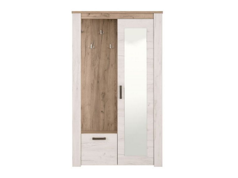 Mobile da Ingresso Bianco Larice Marrone Rovere Specchio Incluso 5 Ripiani 114x36.5x195h cm, Appendiabiti - Valva