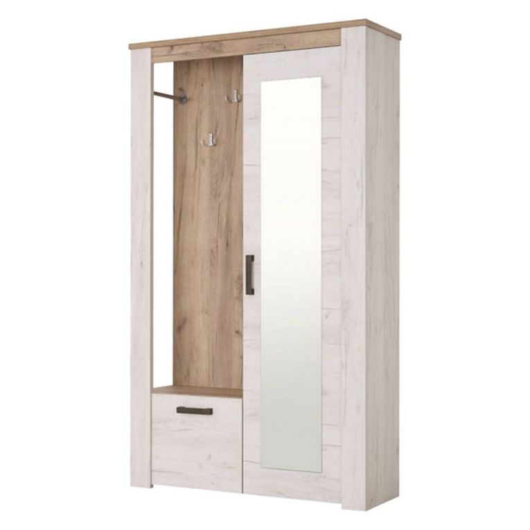Mobile da Ingresso Bianco Larice Marrone Rovere Specchio Incluso 5 Ripiani 114x36.5x195h cm, Appendiabiti - Valva