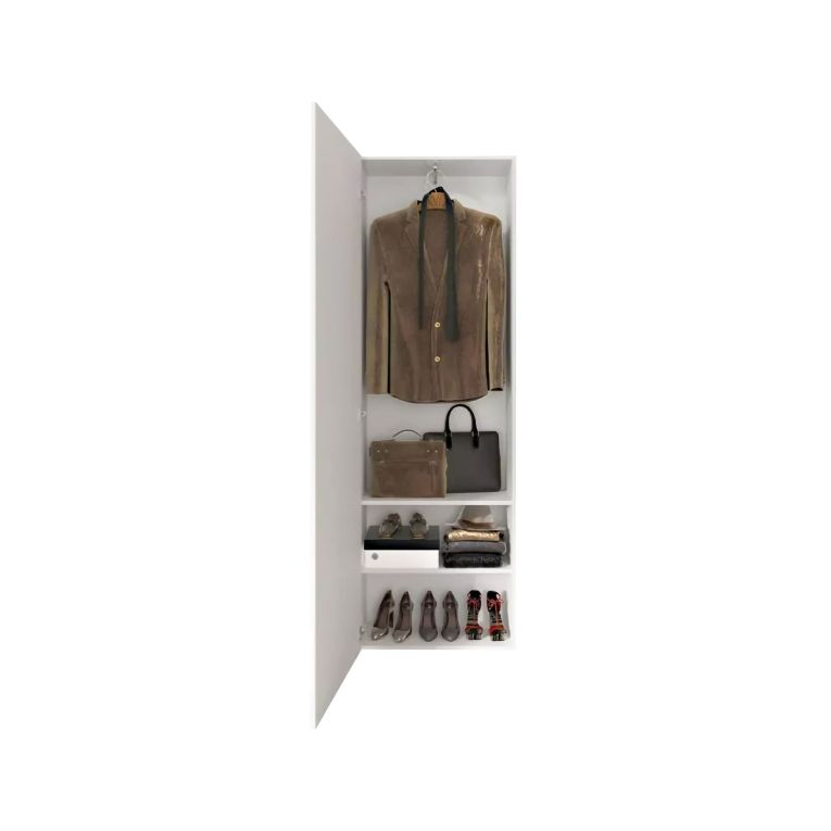 Mobile da Ingresso Bianco Lucido Bianco Appendiabiti 6 Paia 78x31x186.5h cm, 2 Ripiani - Medolla
