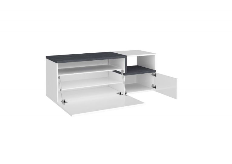 Mobile da Ingresso Bianco Lucido Grigio Ardesia 3 Ripiani Appendiabiti 120x40x154h cm, 2 Ante Made in Italy - Graziella
