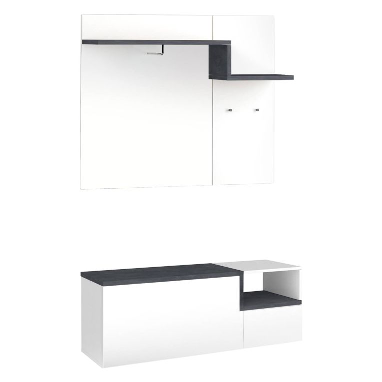 Mobile da Ingresso Bianco Lucido Grigio Ardesia 3 Ripiani Appendiabiti 120x40x154h cm, 2 Ante Made in Italy - Graziella