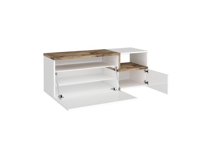 Mobile da Ingresso Bianco Lucido Marrone Acero 3 Ripiani Appendiabiti 120x40x154h cm, 2 Ante Made in Italy - Graziella