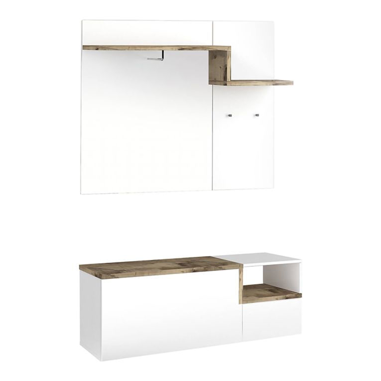Mobile da Ingresso Bianco Lucido Marrone Acero 3 Ripiani Appendiabiti 120x40x154h cm, 2 Ante Made in Italy - Graziella