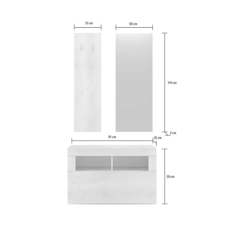 Mobile da Ingresso Bianco Lucido Specchio Incluso 4 Paia 91x36x165h cm, 2 Ripiani - Toirano