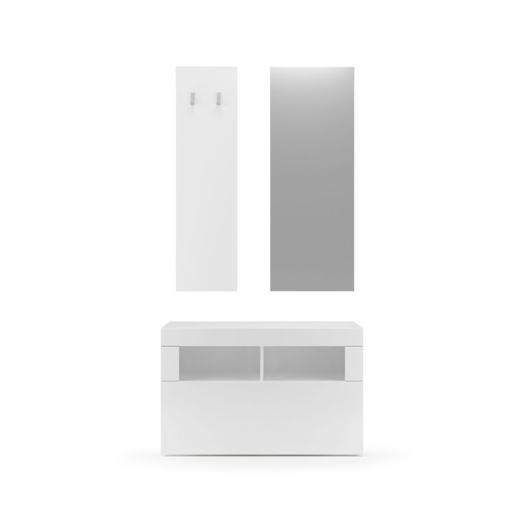 Mobile da Ingresso Bianco Lucido Specchio Incluso 4 Paia 91x36x165h cm, 2 Ripiani - Toirano