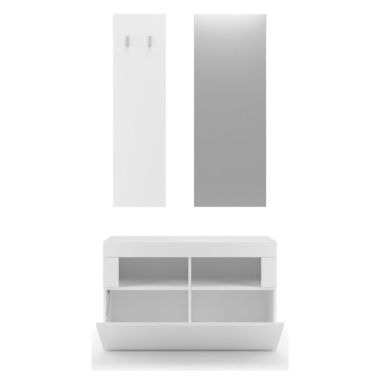Mobile da Ingresso Bianco Lucido Specchio Incluso 4 Paia 91x36x165h cm, 2 Ripiani - Toirano