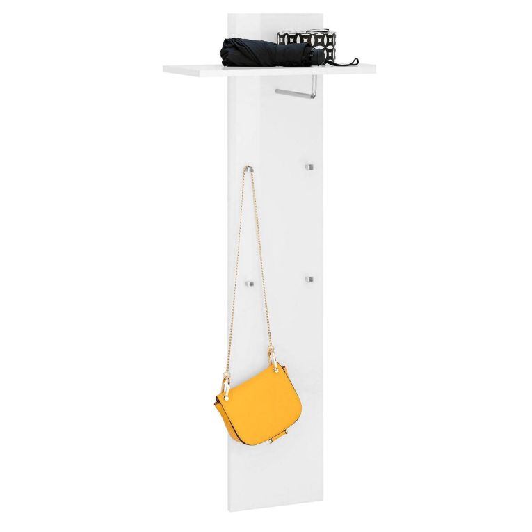 Mobile da Ingresso Bianco Lucido un Ripiano Appendiabiti 50x27x140h cm, Installazione Sospesa - Etesia
