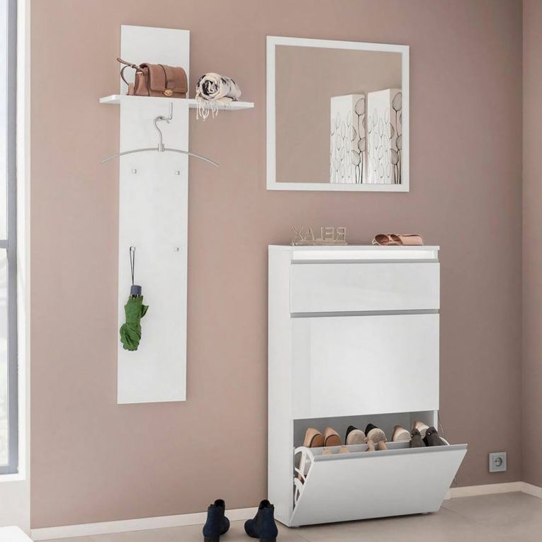Mobile da Ingresso Bianco Lucido un Ripiano Appendiabiti 50x27x140h cm, Installazione Sospesa - Etesia