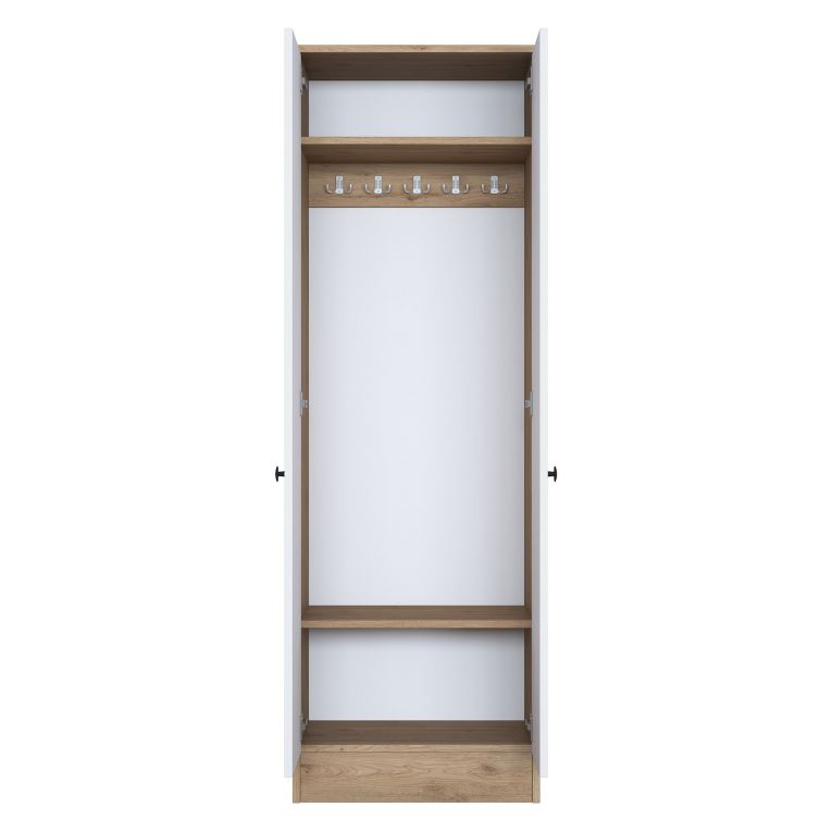 Mobile da Ingresso Bianco Marrone Noce 2 Ripiani Appendiabiti 60x38x183h cm, 2 Ante - Tursi