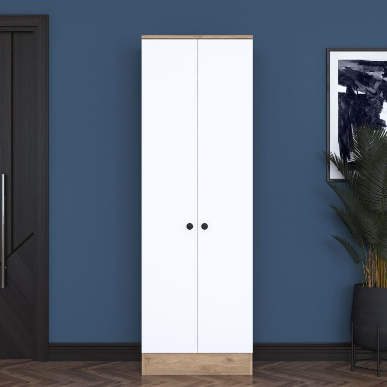 Mobile da Ingresso Bianco Marrone Noce 2 Ripiani Appendiabiti 60x38x183h cm, 2 Ante - Tursi