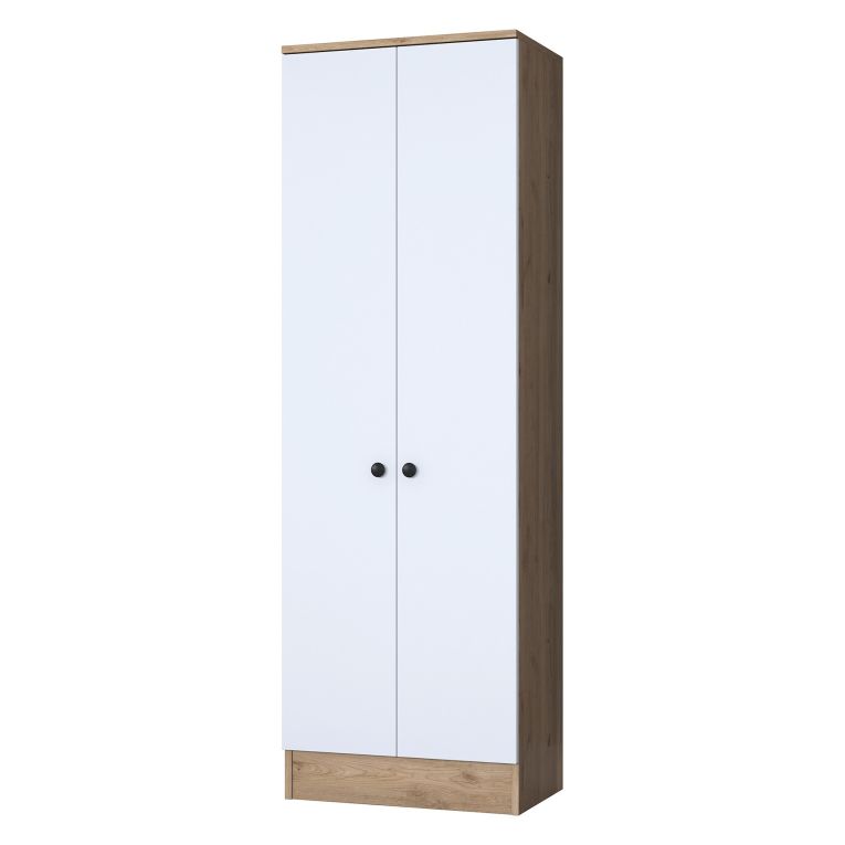 Mobile da Ingresso Bianco Marrone Noce 2 Ripiani Appendiabiti 60x38x183h cm, 2 Ante - Tursi