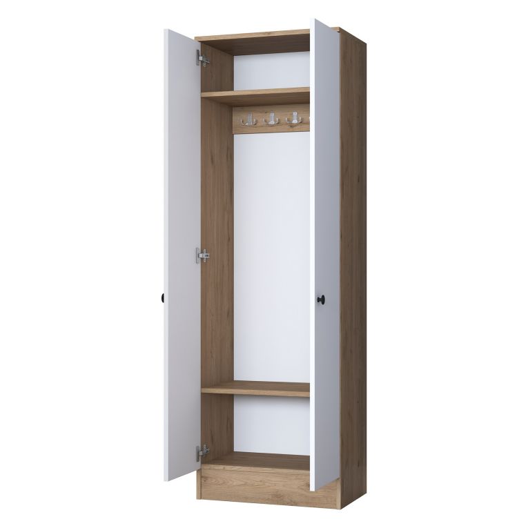 Mobile da Ingresso Bianco Marrone Noce 2 Ripiani Appendiabiti 60x38x183h cm, 2 Ante - Tursi