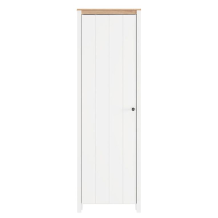 Mobile da Ingresso Bianco Marrone Rovere 4 Ripiani Appendiabiti 60x40x191h cm, Un'anta - Wanaka