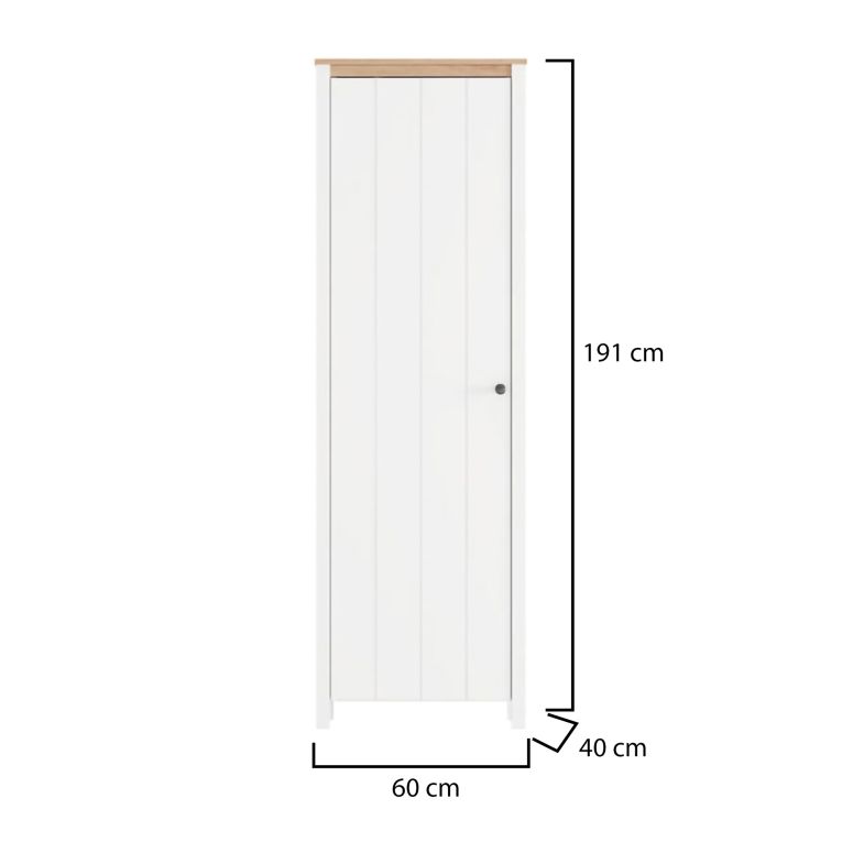 Mobile da Ingresso Bianco Marrone Rovere 4 Ripiani Appendiabiti 60x40x191h cm, Un'anta - Wanaka