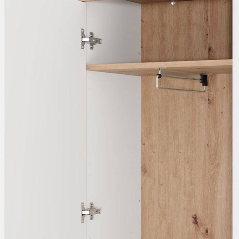 Mobile da Ingresso Bianco Marrone Rovere 4 Ripiani Appendiabiti 60x40x191h cm, Un'anta - Wanaka