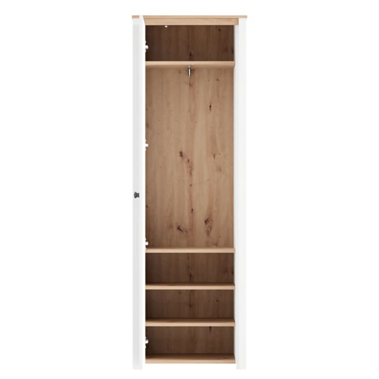 Mobile da Ingresso Bianco Marrone Rovere 4 Ripiani Appendiabiti 60x40x191h cm, Un'anta - Wanaka