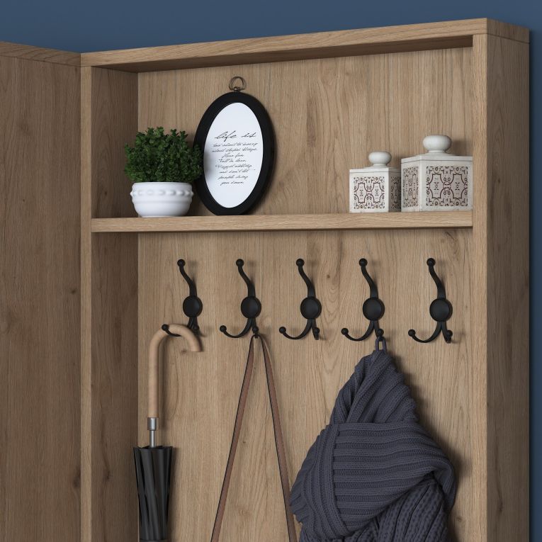 Mobile da Ingresso Bianco Marrone Rovere 5 Ripiani Appendiabiti 120x36x183h cm, 4 Ante - Rezzato