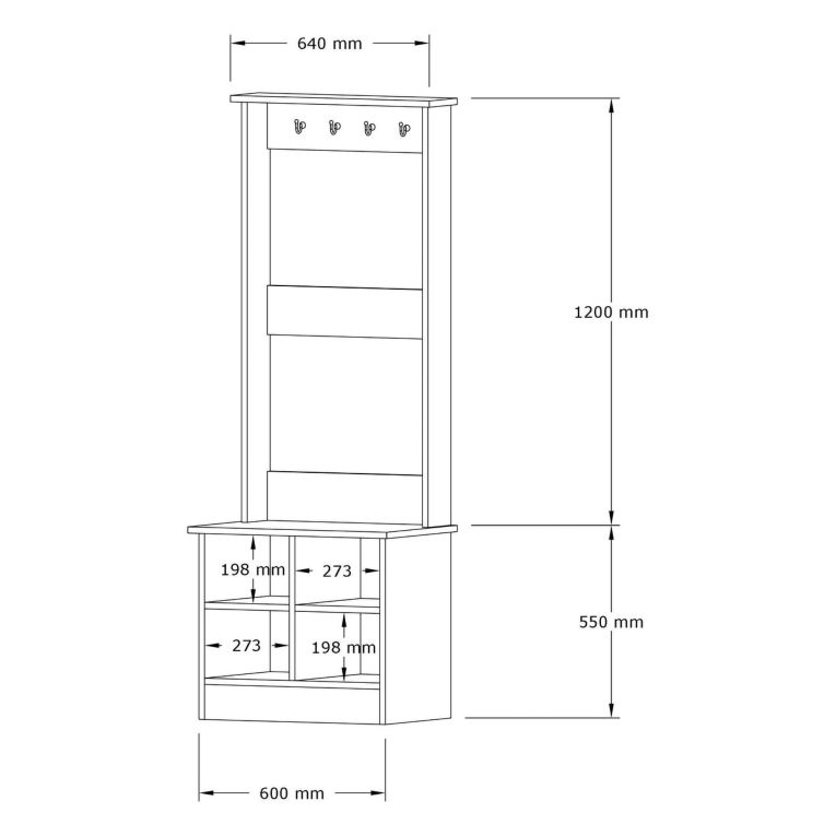 Mobile da Ingresso Bianco Marrone Rovere 6 Ripiani Appendiabiti 64x43x175h cm, 4 Vani - Verderio
