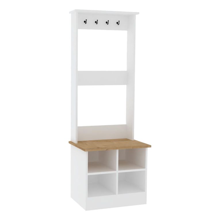 Mobile da Ingresso Bianco Marrone Rovere 6 Ripiani Appendiabiti 64x43x175h cm, 4 Vani - Verderio