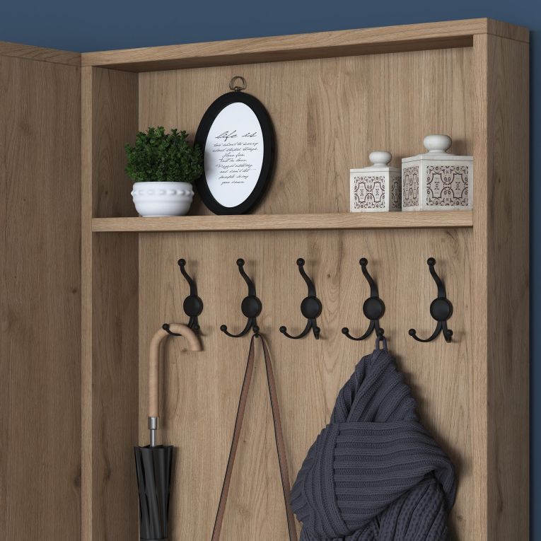 Mobile da Ingresso Bianco Marrone Rovere 9 Ripiani Appendiabiti 120x38x183h cm, 4 Ante - Osilo