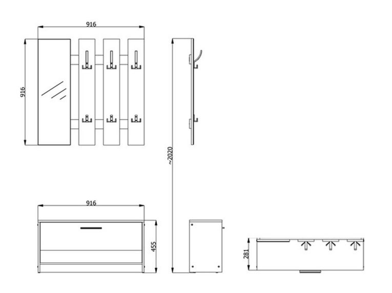 Mobile da Ingresso Bianco Marrone Rovere Nodi Specchio Incluso 3 Ripiani 91.5x28x202h cm, Appendiabiti - Viggiano