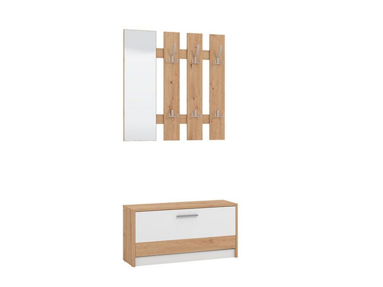 Mobile da Ingresso Bianco Marrone Rovere Nodi Specchio Incluso 3 Ripiani 91.5x28x202h cm, Appendiabiti - Viggiano