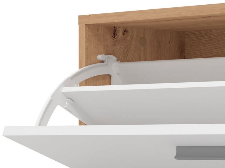 Mobile da Ingresso Bianco Marrone Rovere Nodi Specchio Incluso 3 Ripiani 91.5x28x202h cm, Appendiabiti - Viggiano