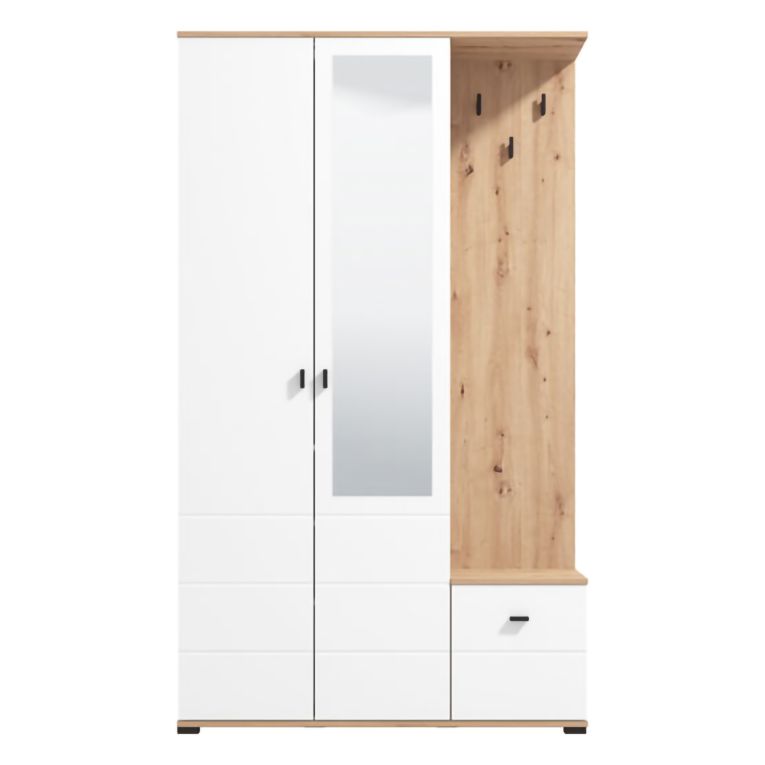 Mobile da Ingresso Bianco Marrone Rovere Nodi Specchio Incluso 4 Ripiani 116x35x197h cm, Appendiabiti - Raroto