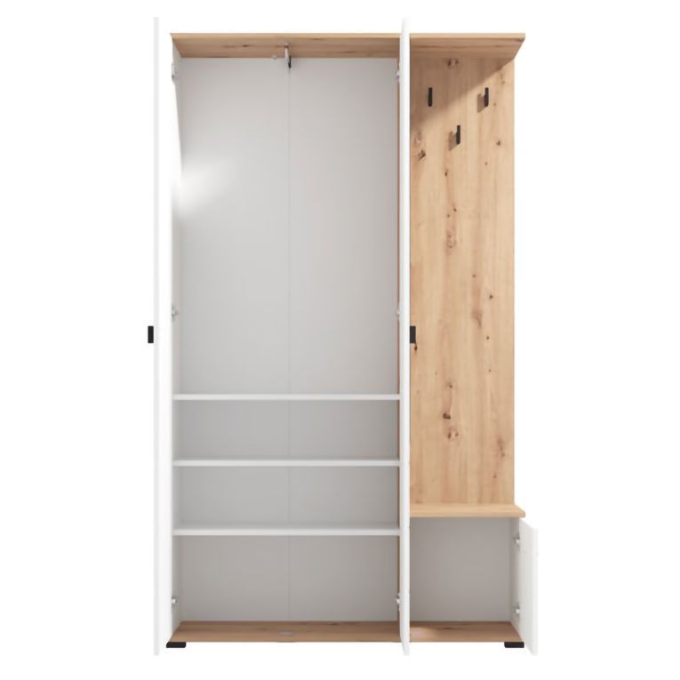 Mobile da Ingresso Bianco Marrone Rovere Nodi Specchio Incluso 4 Ripiani 116x35x197h cm, Appendiabiti - Raroto