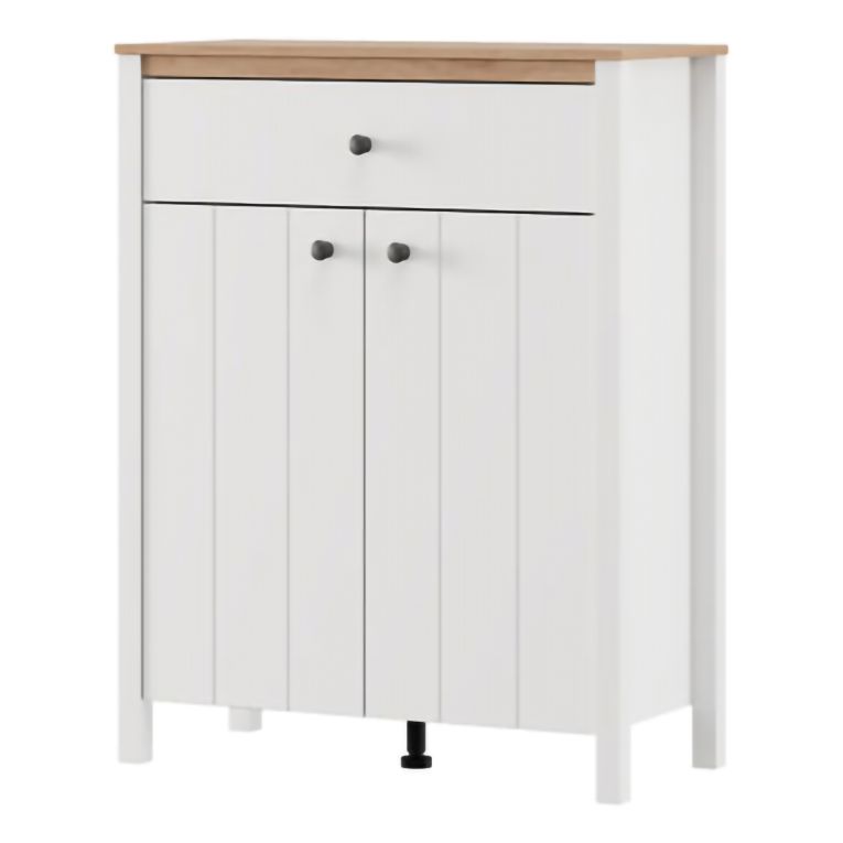 Mobile da Ingresso Bianco Marrone Rovere Nodi un Cassetto 2 Ripiani 86x40x111h cm, 2 Ante - Russel