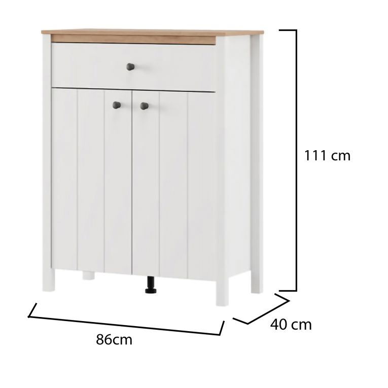 Mobile da Ingresso Bianco Marrone Rovere Nodi un Cassetto 2 Ripiani 86x40x111h cm, 2 Ante - Russel