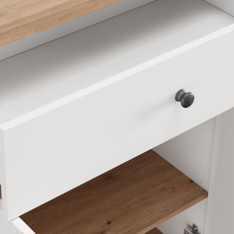 Mobile da Ingresso Bianco Marrone Rovere Nodi un Cassetto 2 Ripiani 86x40x111h cm, 2 Ante - Russel