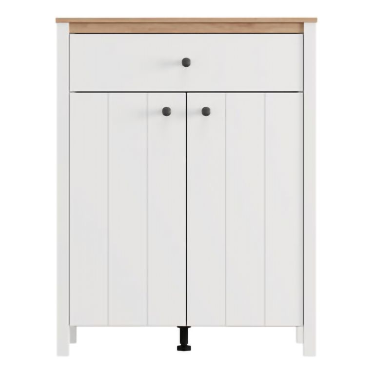Mobile da Ingresso Bianco Marrone Rovere Nodi un Cassetto 2 Ripiani 86x40x111h cm, 2 Ante - Russel