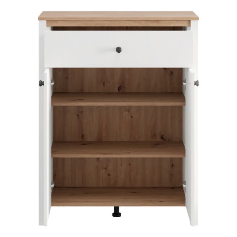 Mobile da Ingresso Bianco Marrone Rovere Nodi un Cassetto 2 Ripiani 86x40x111h cm, 2 Ante - Russel