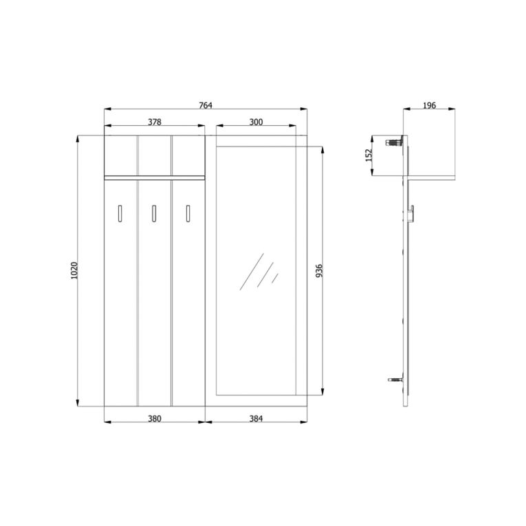 Mobile da Ingresso Bianco Marrone Rovere Specchio Incluso un Ripiano 77x20x102h cm, Appendiabiti - Kaikou