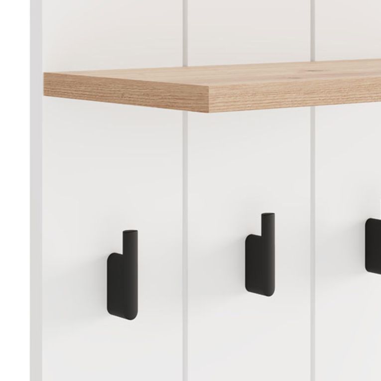 Mobile da Ingresso Bianco Marrone Rovere Specchio Incluso un Ripiano 77x20x102h cm, Appendiabiti - Kaikou