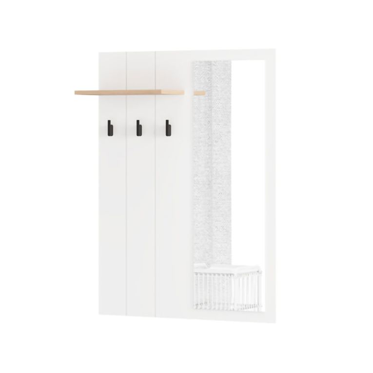 Mobile da Ingresso Bianco Marrone Rovere Specchio Incluso un Ripiano 77x20x102h cm, Appendiabiti - Kaikou