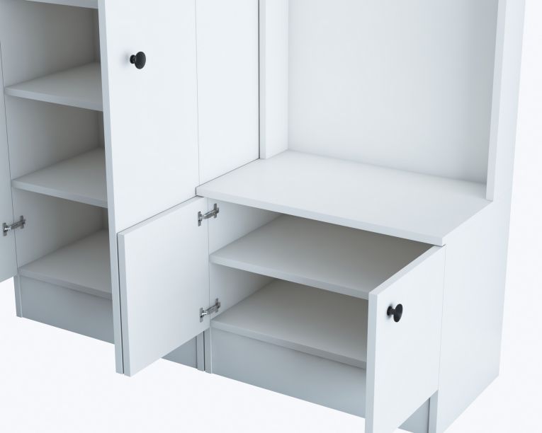 Mobile da Ingresso Bianco Nero 3 Ripiani Appendiabiti 120x37x183h cm, 4 Ante - Grue