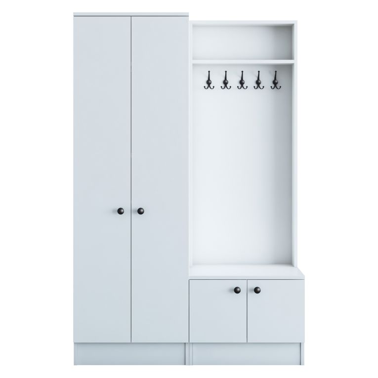 Mobile da Ingresso Bianco Nero 3 Ripiani Appendiabiti 120x37x183h cm, 4 Ante - Grue