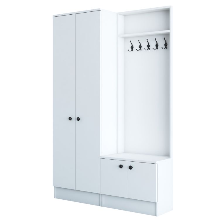 Mobile da Ingresso Bianco Nero 3 Ripiani Appendiabiti 120x37x183h cm, 4 Ante - Grue