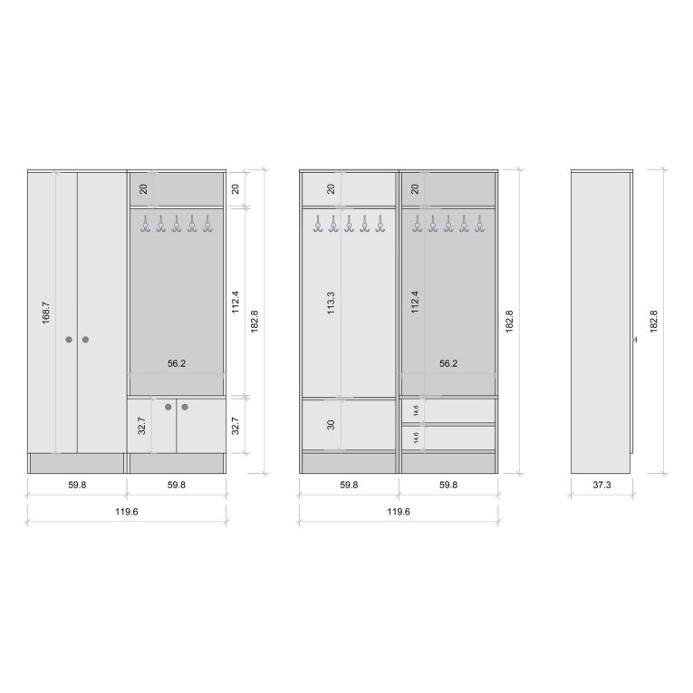 Mobile da Ingresso Bianco Nero 5 Ripiani Appendiabiti 120x37x183h cm, 4 Ante - Grue