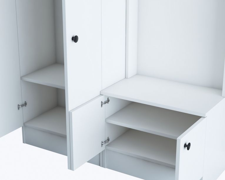Mobile da Ingresso Bianco Nero 5 Ripiani Appendiabiti 120x37x183h cm, 4 Ante - Grue