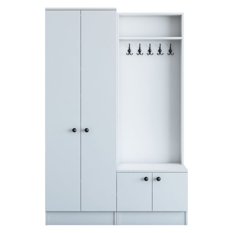 Mobile da Ingresso Bianco Nero 5 Ripiani Appendiabiti 120x37x183h cm, 4 Ante - Grue