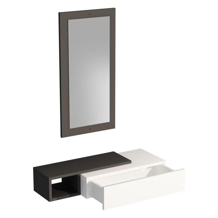 Mobile da Ingresso Bianco Nero Antracite Specchio Incluso un Cassetto 82x30x16h cm, un Ripiano - Ingria
