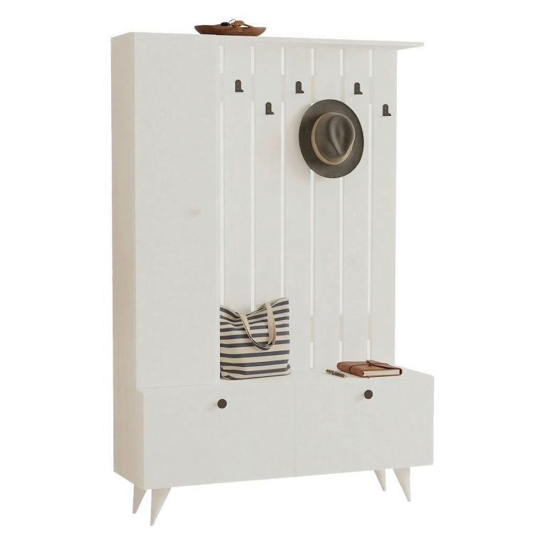 Mobile da Ingresso Bianco Nero Appendiabiti 6 Ripiani 112x35x170h cm, Apertura a Ribalta - Aiello