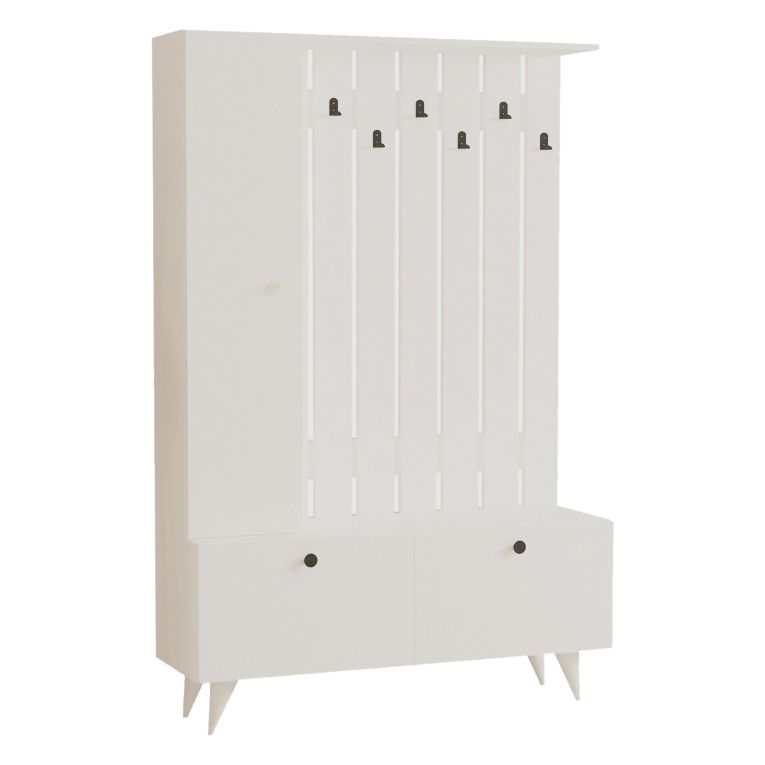 Mobile da Ingresso Bianco Nero Appendiabiti 6 Ripiani 112x35x170h cm, Apertura a Ribalta - Aiello
