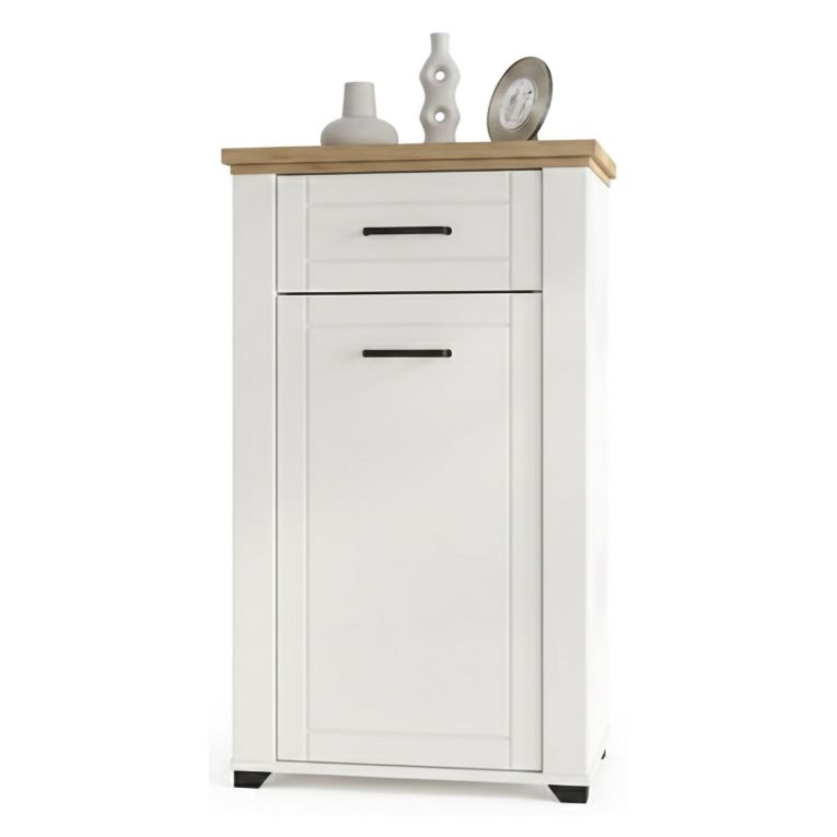 Mobile da Ingresso Bianco Opaco Marrone Rovere un Cassetto 2 Ripiani 60.5x41x105h cm, Un'anta - Rogeno