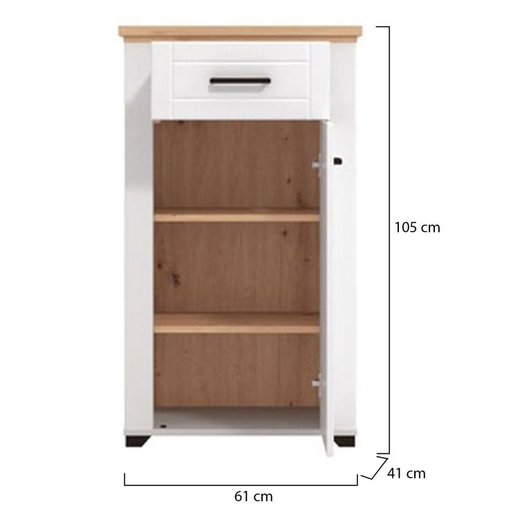 Mobile da Ingresso Bianco Opaco Marrone Rovere un Cassetto 2 Ripiani 60.5x41x105h cm, Un'anta - Rogeno